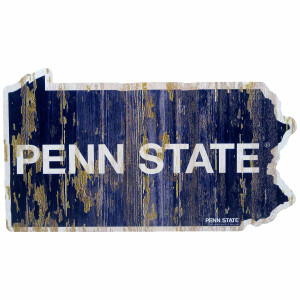 wood sign Pennsylvania state shape with distressed Penn State